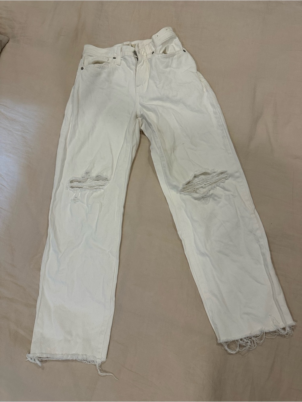 Madewell White Distressed Relaxed Straight Jeans